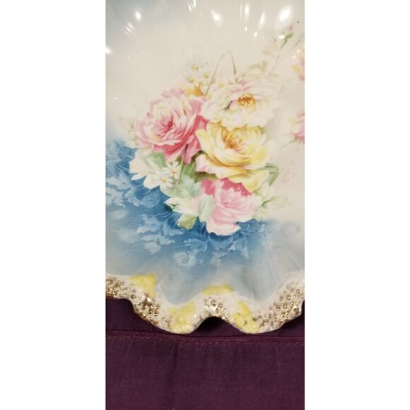 Antique RS Prussia Pink Roses Gold Trim Porcelain Bowl 9.5" Gilded Age - Picture 4 of 9